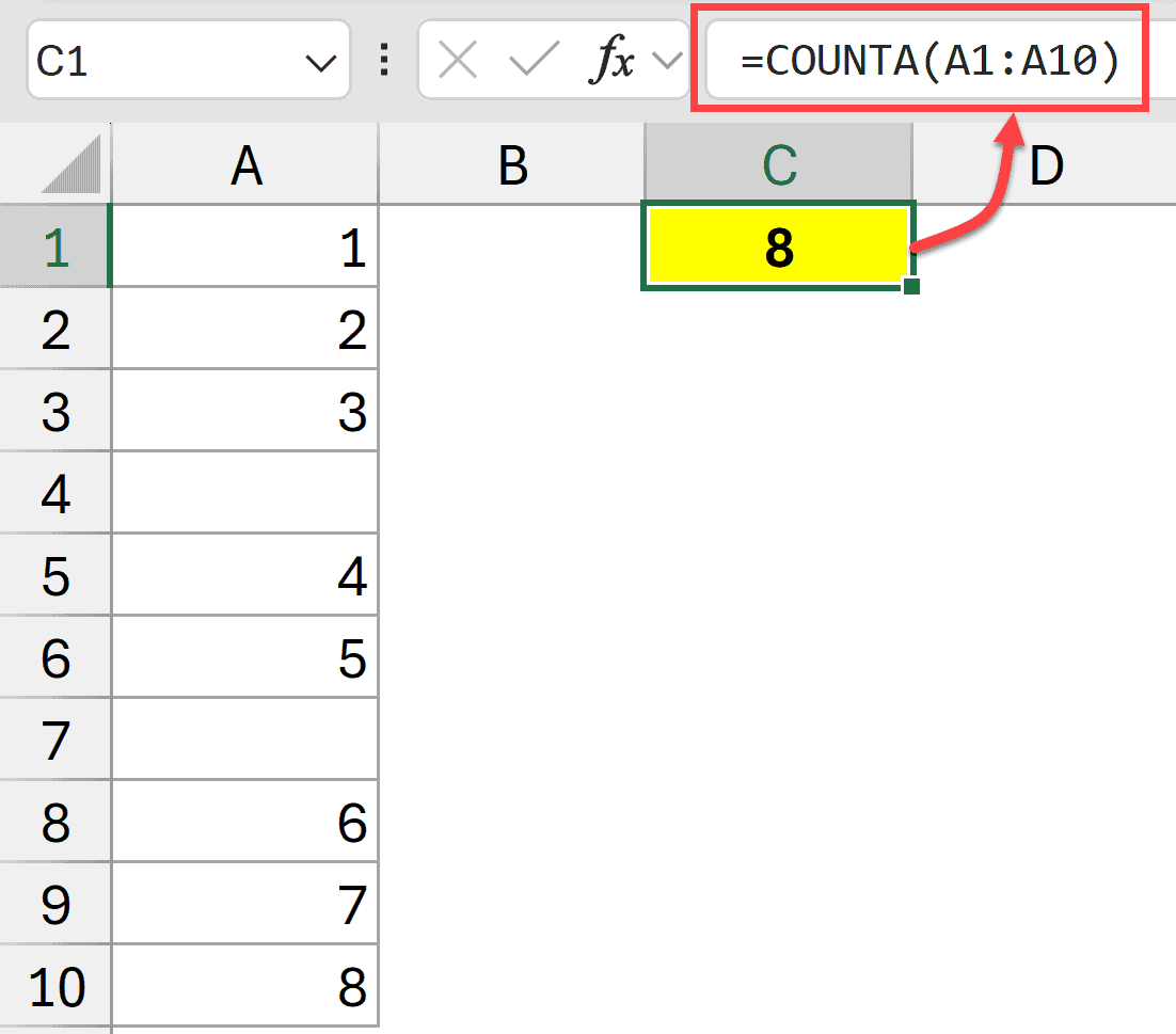 COUNTA function to count non blank cells in a range