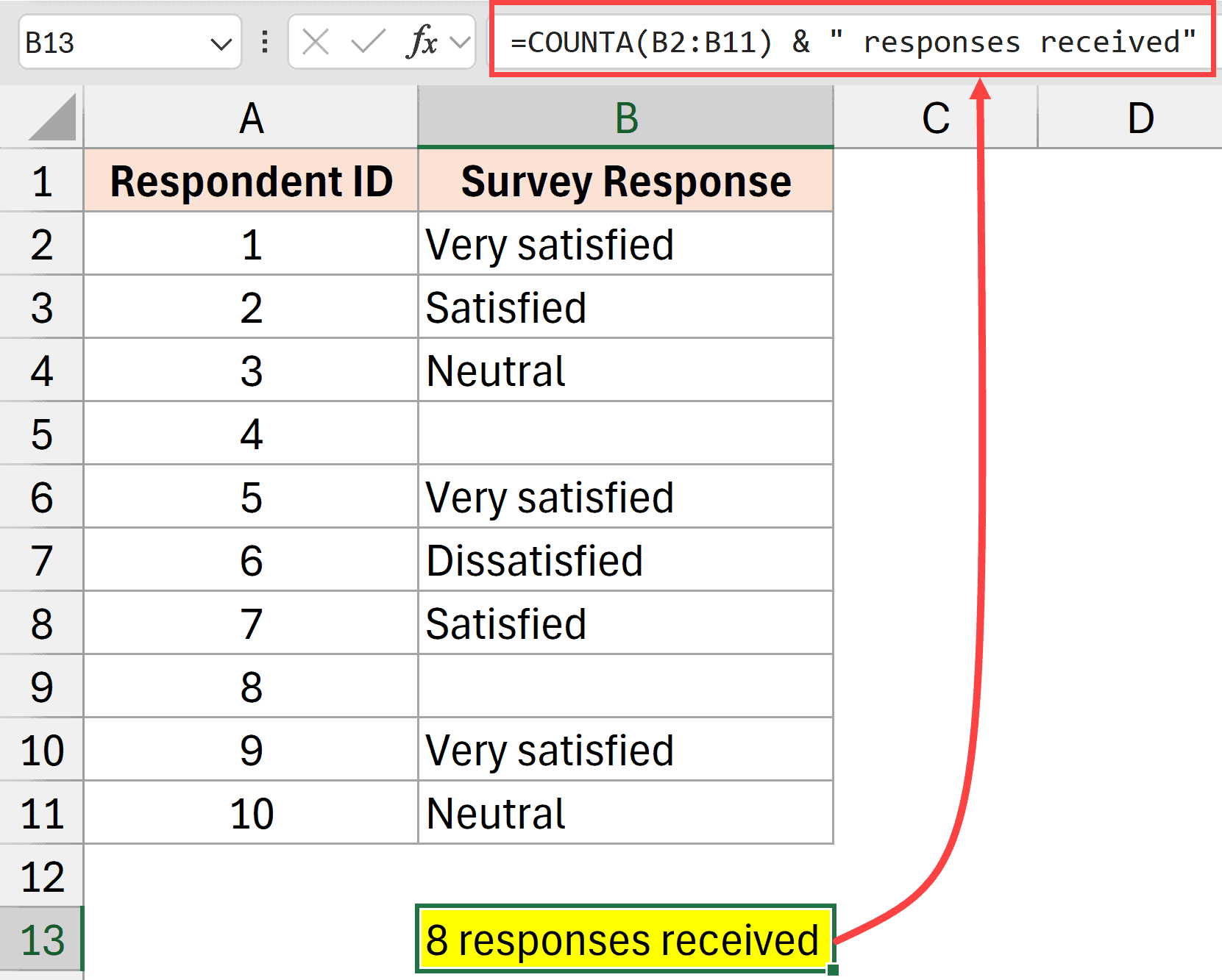 COUNTA function to get survey responses