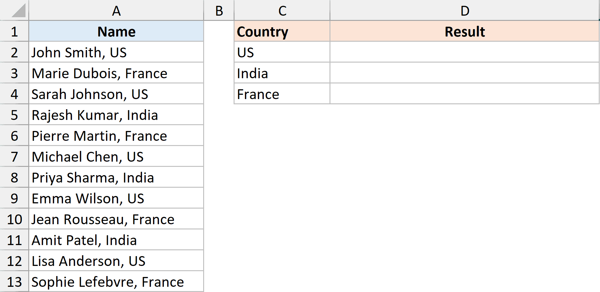 Dataset for conditional concatenation in Excel