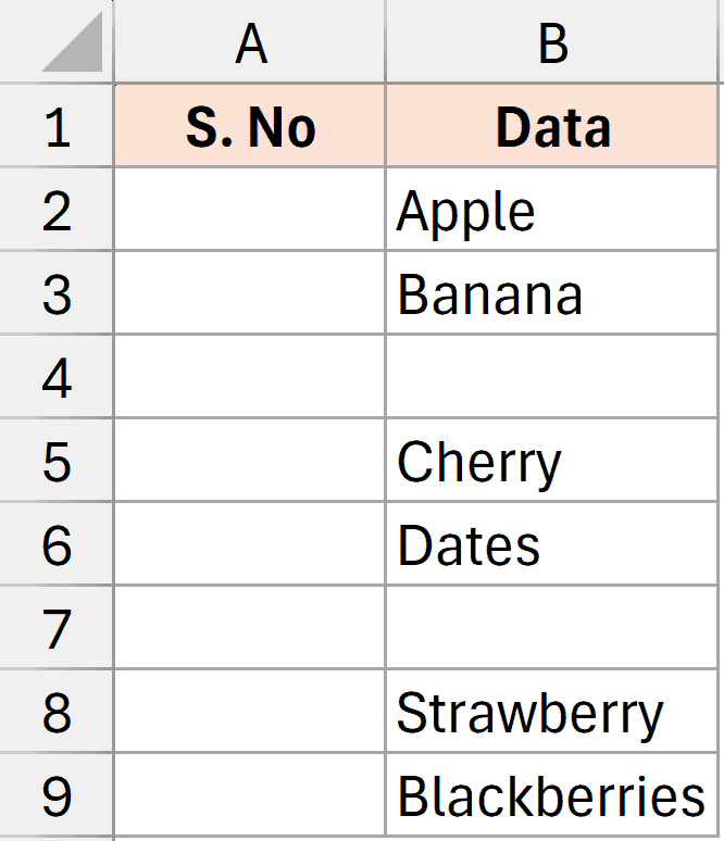 Dataset to number rows in Excel