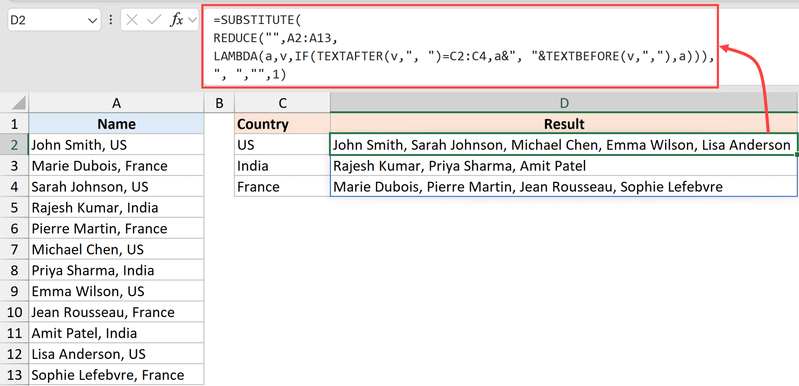Reduce formula for conditional concatenation in Excel