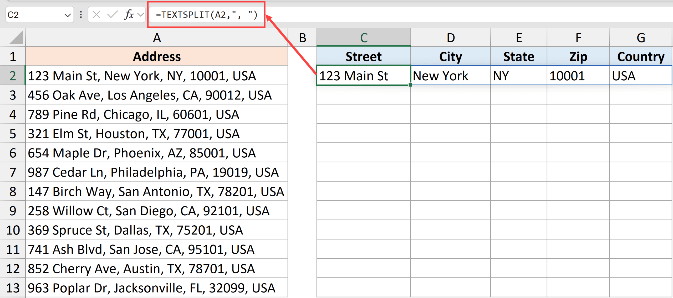 TEXTSPLIT applied on one cell works