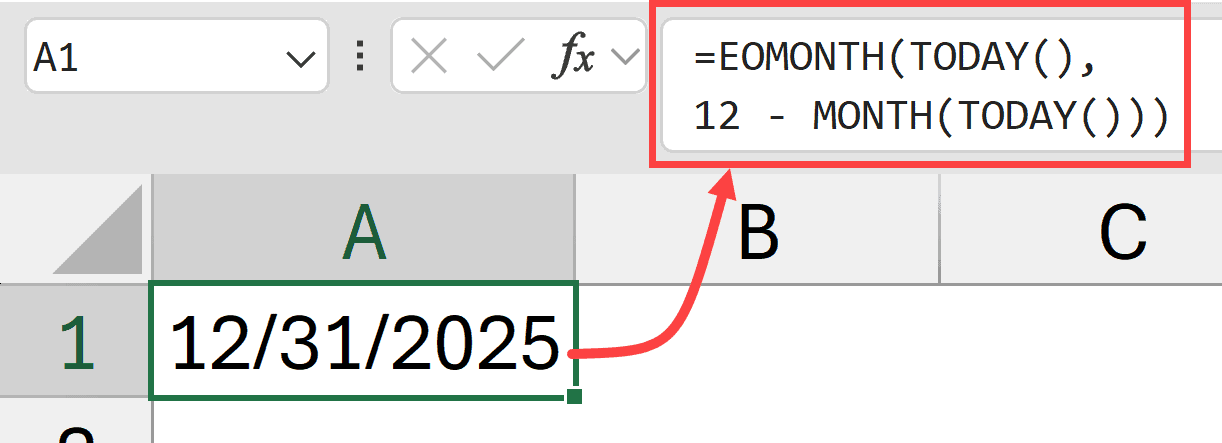 EOMONTH to get last day of the year