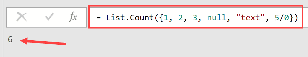 Counting the total number of elements in a list that includes null and error