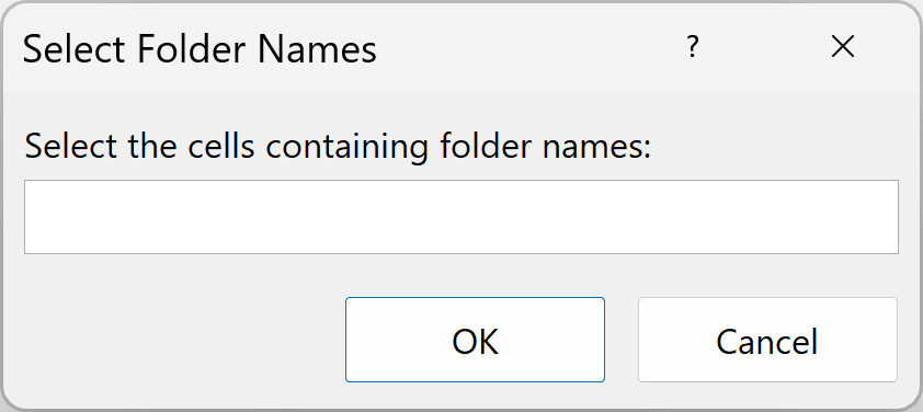 Input box asking for the range of folder names