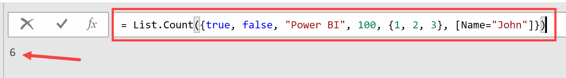 List Count function Power Query - different types of elements