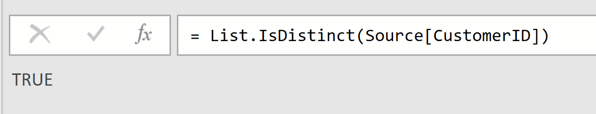 List IsDistinct formula result