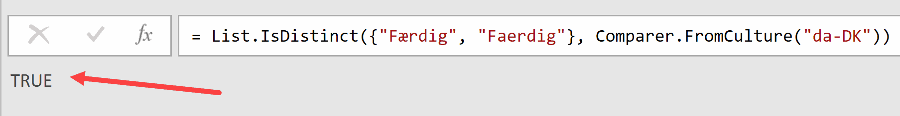 List IsDistinct with comparer from culture function TRUE
