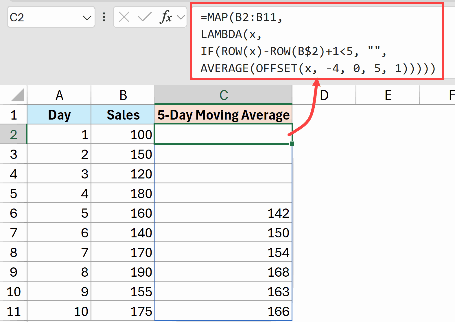 Map formula to calculate moving average