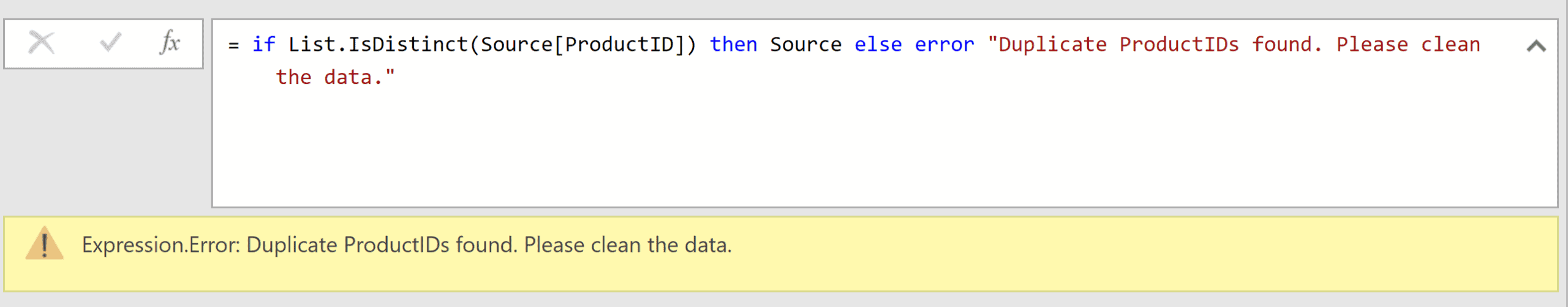 Power Query showing an error when it finds duplicates
