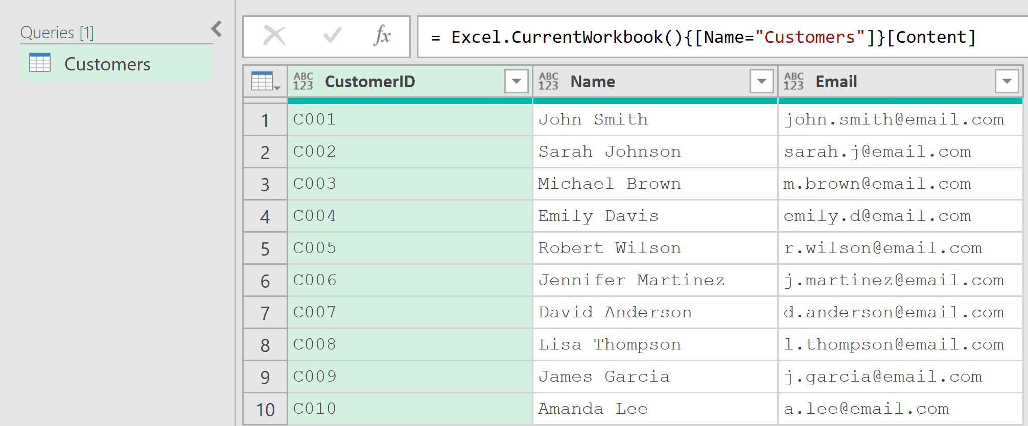 Unique list of customers in power query