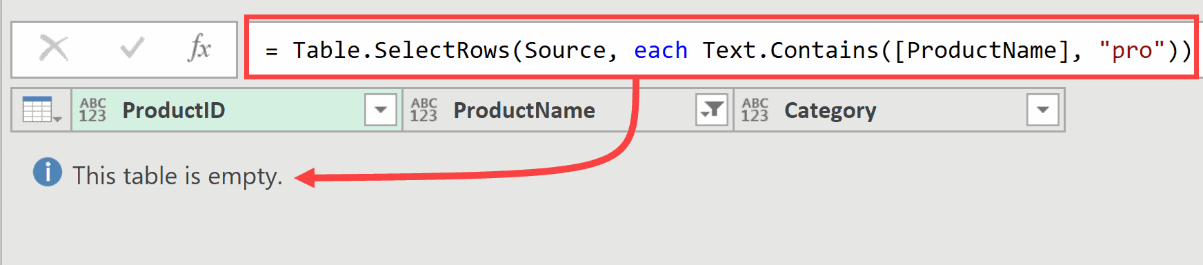 03 Table is empty text contains function is case sensitive