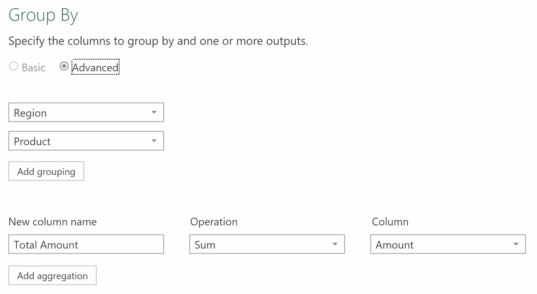 04 Group by dialog box to Group by multiple columns