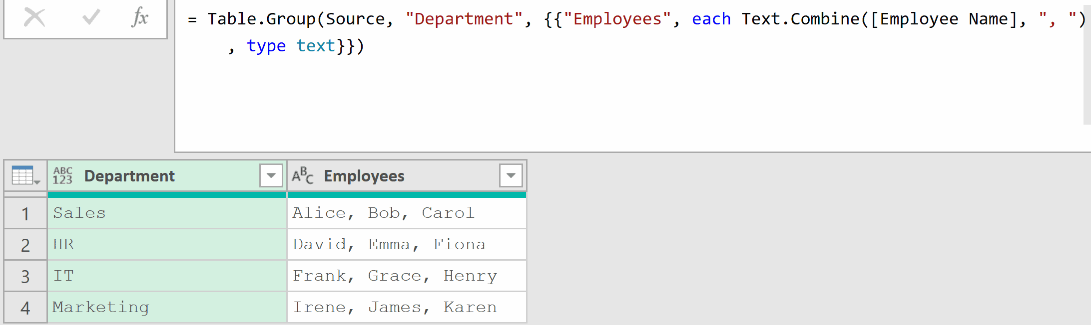 05 Table Group formula get text concatenation
