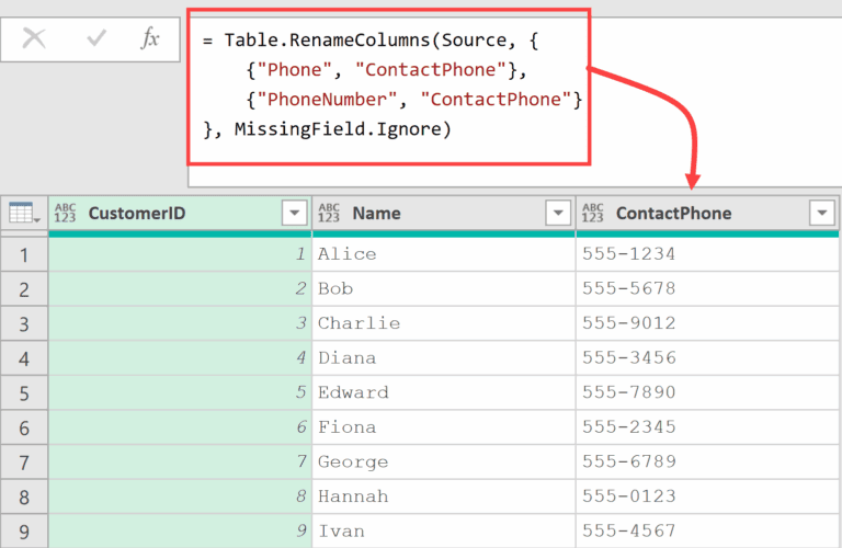 Caseware Rename Columns Table.RenameColumns Function in Power Query M (9 Examples)