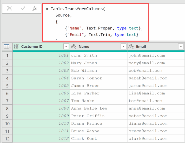 Table.TransformColumns Function in Power Query M (6 Examples)