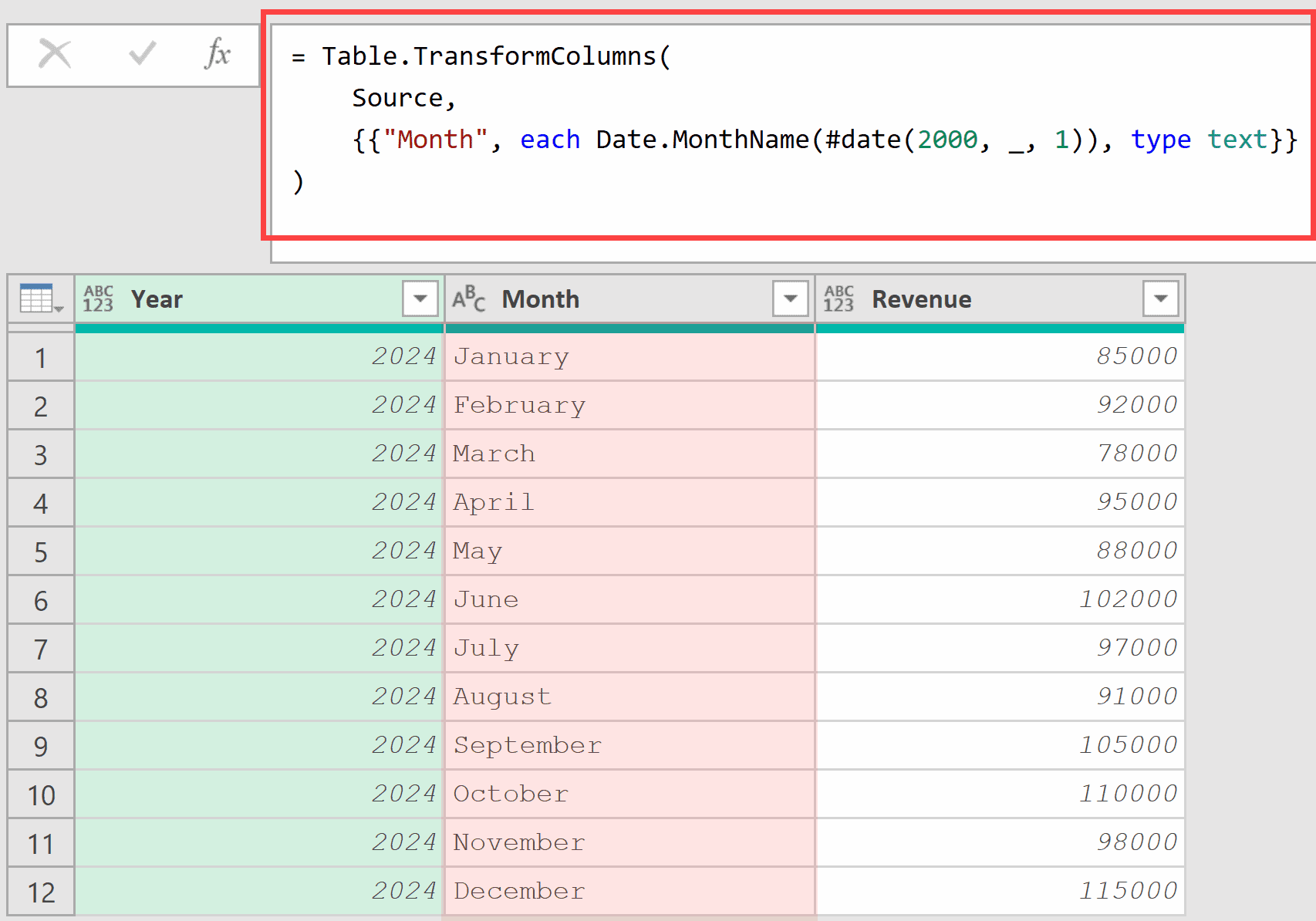 Month number to names power query