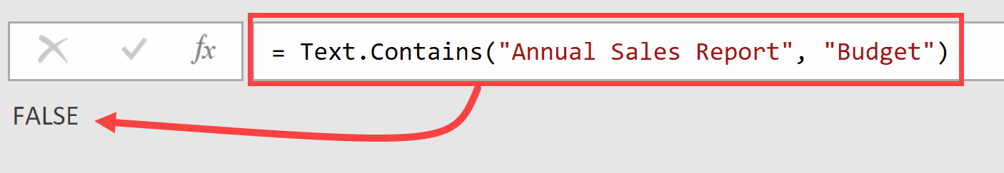 Text Contains function in Power Query Example False