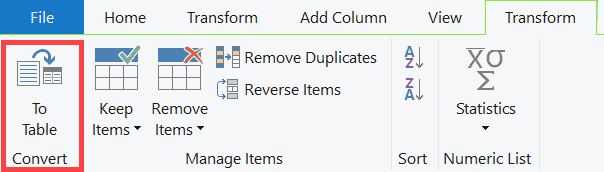 Click on the To Table option in ribbon Power Query
