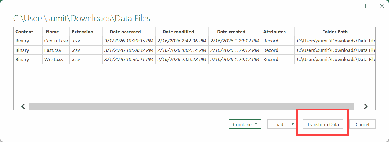 Click on transform data
