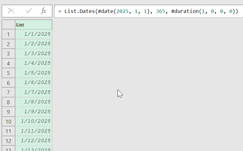 Create a Calendar Table for a Full Year List Dates