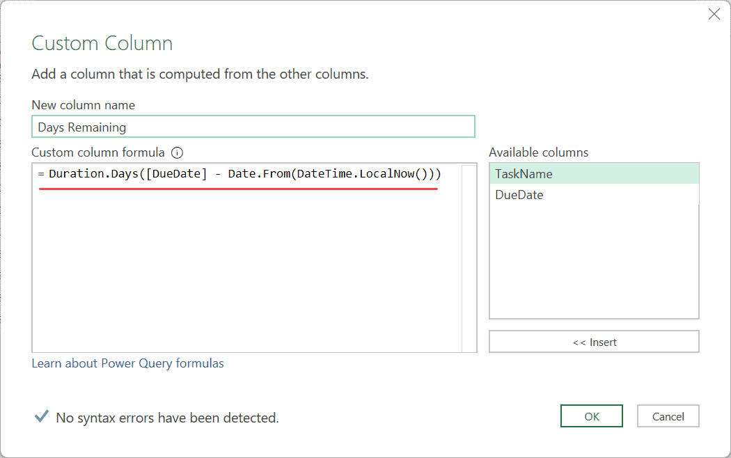 Duration days in Power Query M to get days remaining