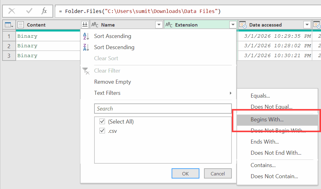 Filter the column with begins with the criteria