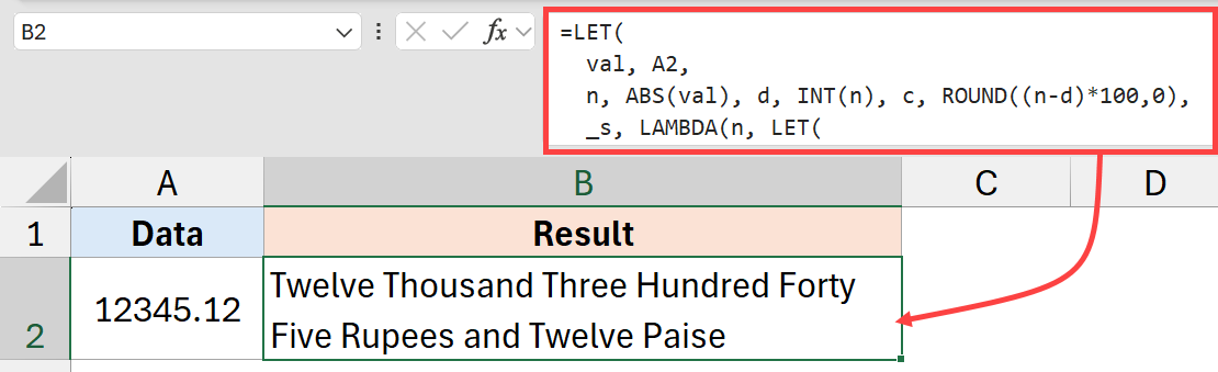 Formula to convert number to words INR
