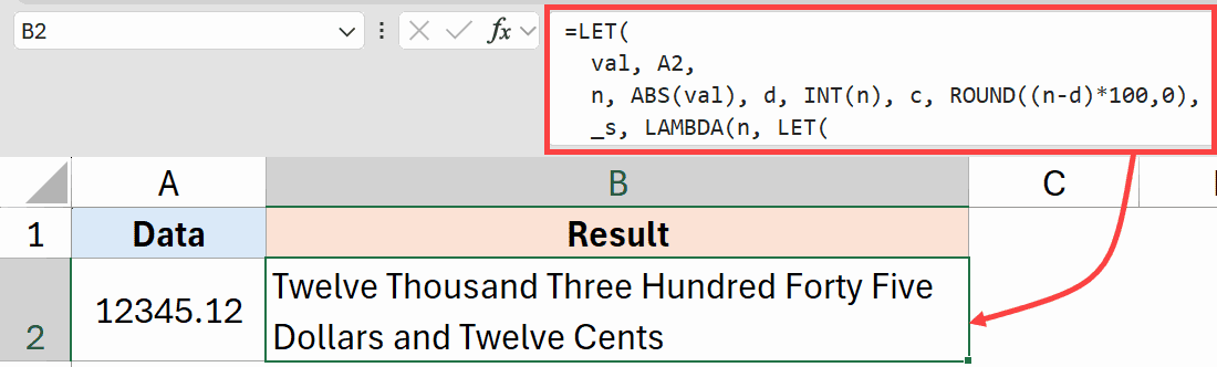 Formula to convert number to words USD
