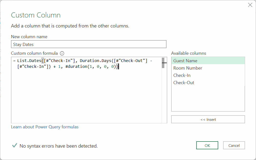 Formula in custom column List dates
