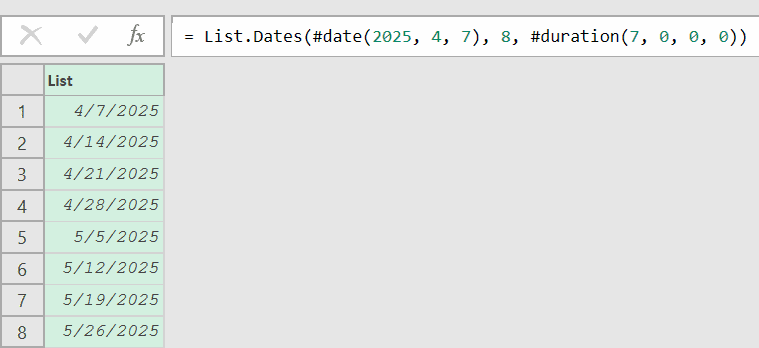 Generating Weekly Dates in Power Query