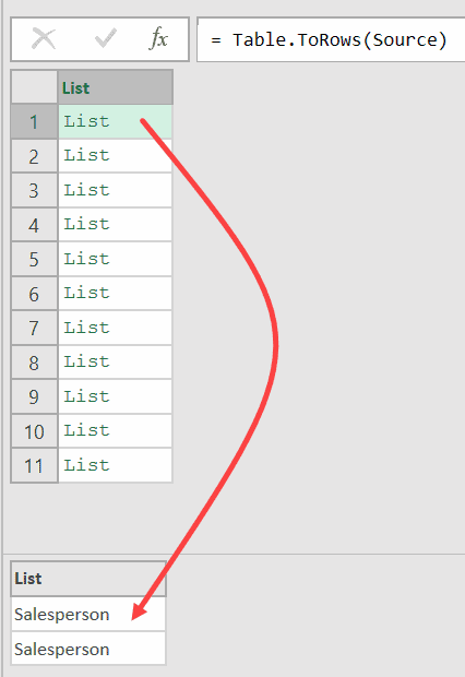List with the new column name and the old column name