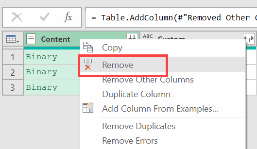 Remove the content column