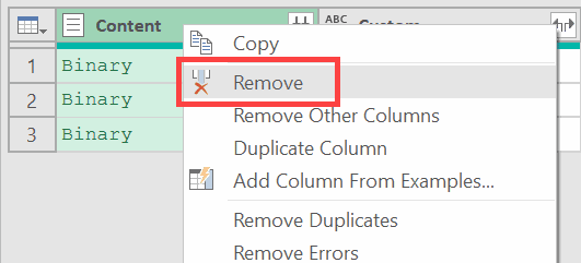 Remove the content column