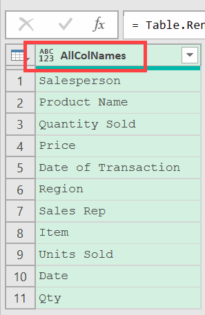Rename the column header