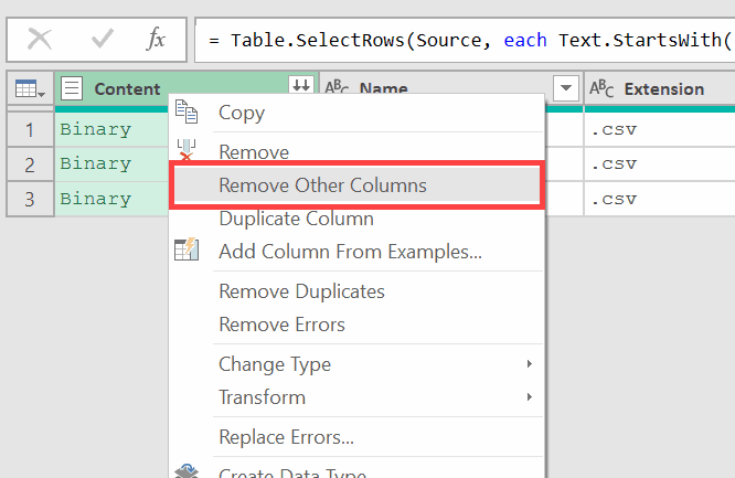 Select Remove Other columns