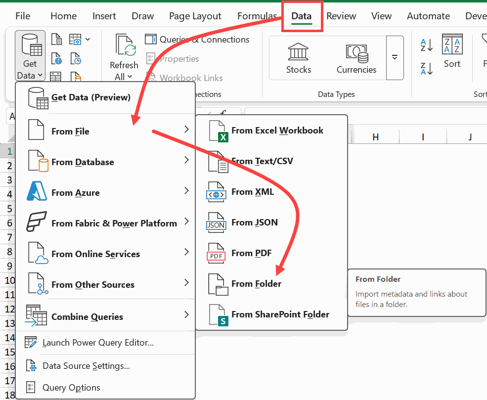 Select the From Folder option in Get Data