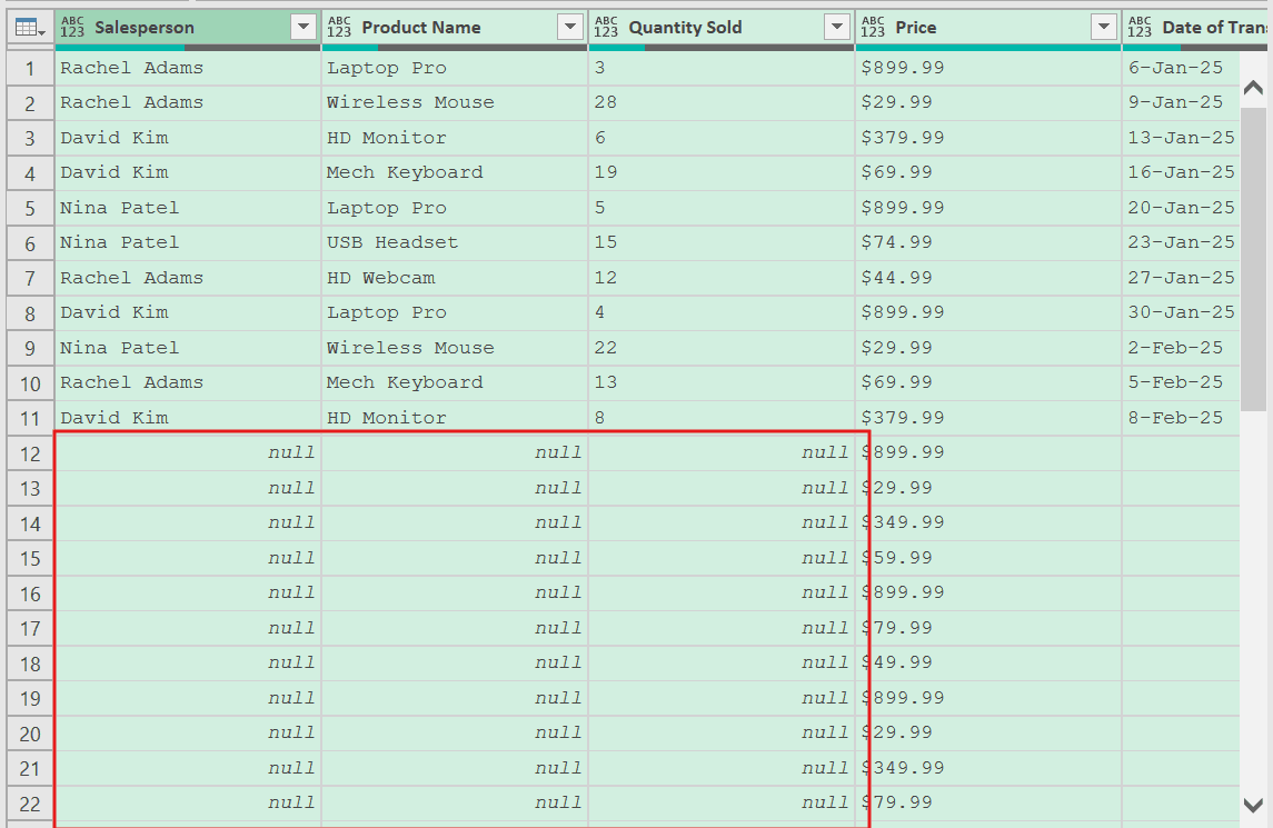 When combined, nulls show up Because of different column header names