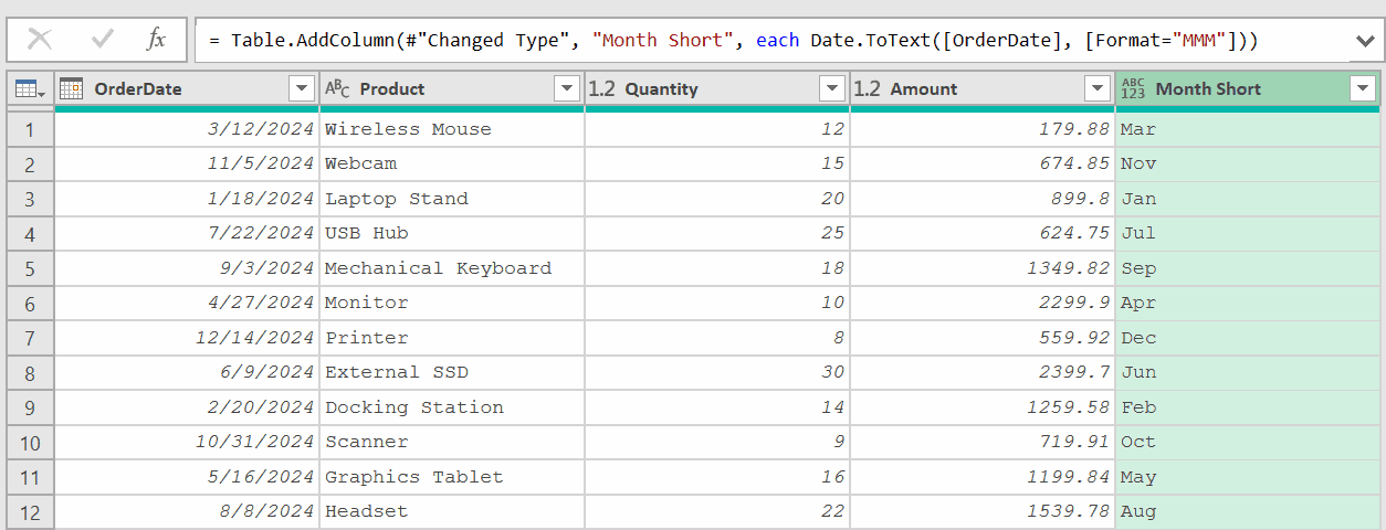 Formula to get abbreviated month names