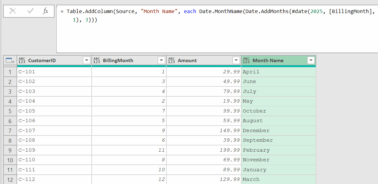 Formula to get month name for financial year power query