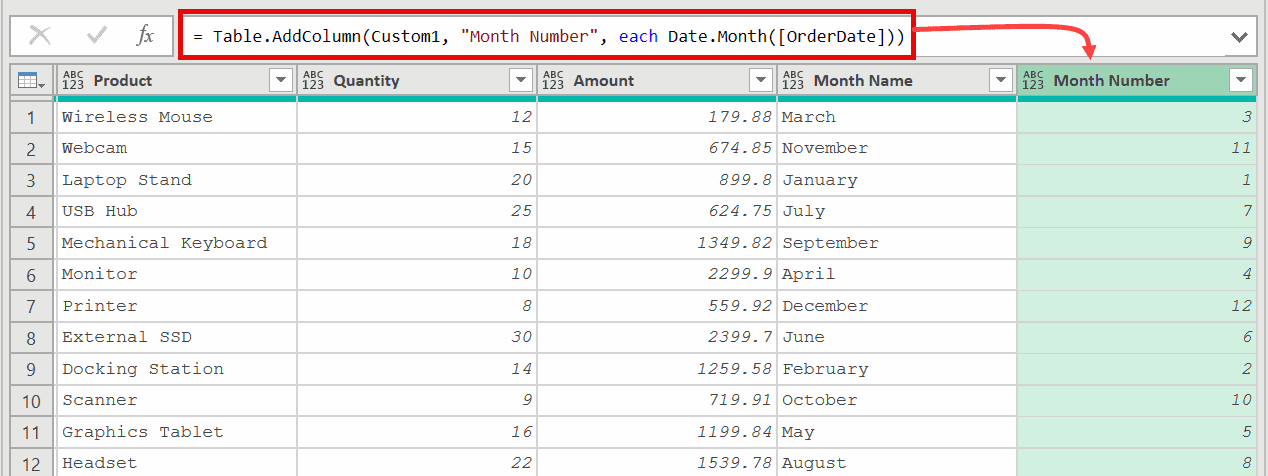 Month number column is added