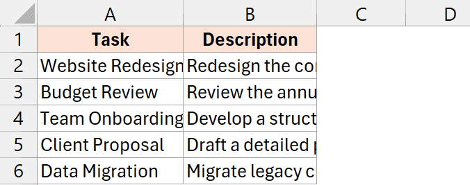 Excel sheet where text in column B is clipped because column C has space character, preventing overflow