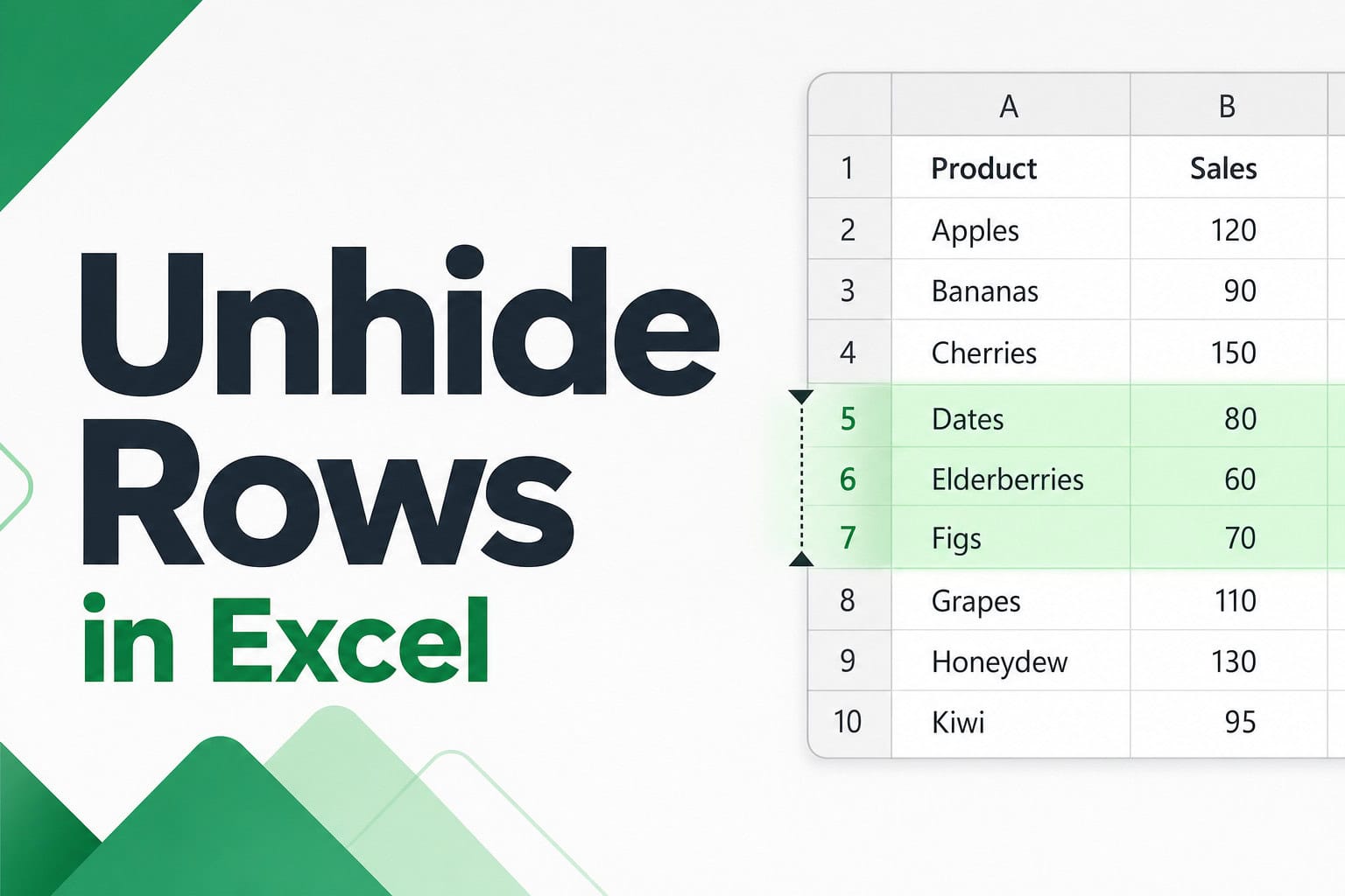 Unhide rows in Excel