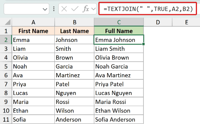 Excel formula =TEXTJOIN(