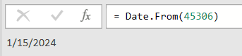 Date.From on the serial number 45306 returns the date 1/15/2024