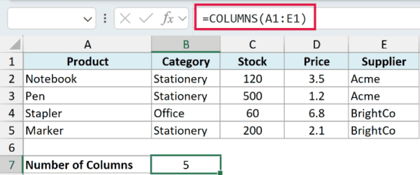 COLUMNS Function in Excel (5 Examples)
