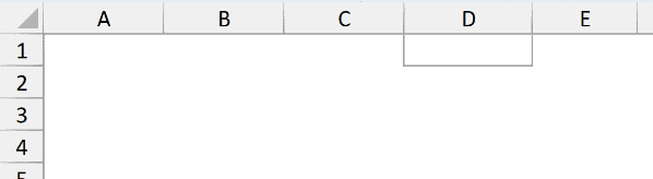 Excel ex2 dataset showing cell D1 selected in a blank worksheet grid