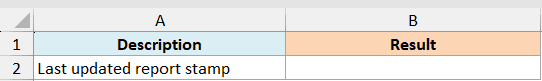 ex6 data showing a table with headers Description and Result, with Last updated report stamp in cell A2