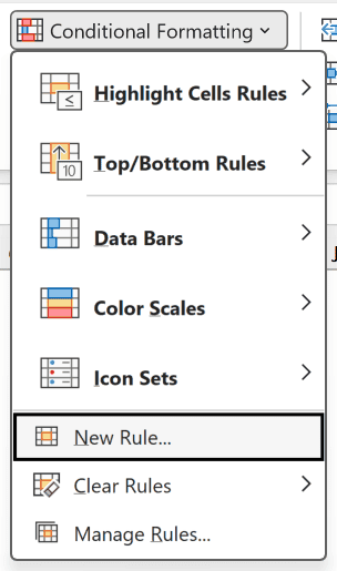 Home > Conditional Formatting with New Rule highlighted