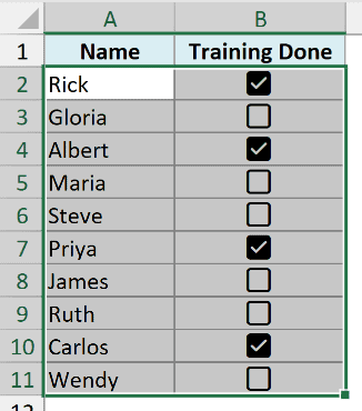 Data range selected before applying conditional formatting in Excel